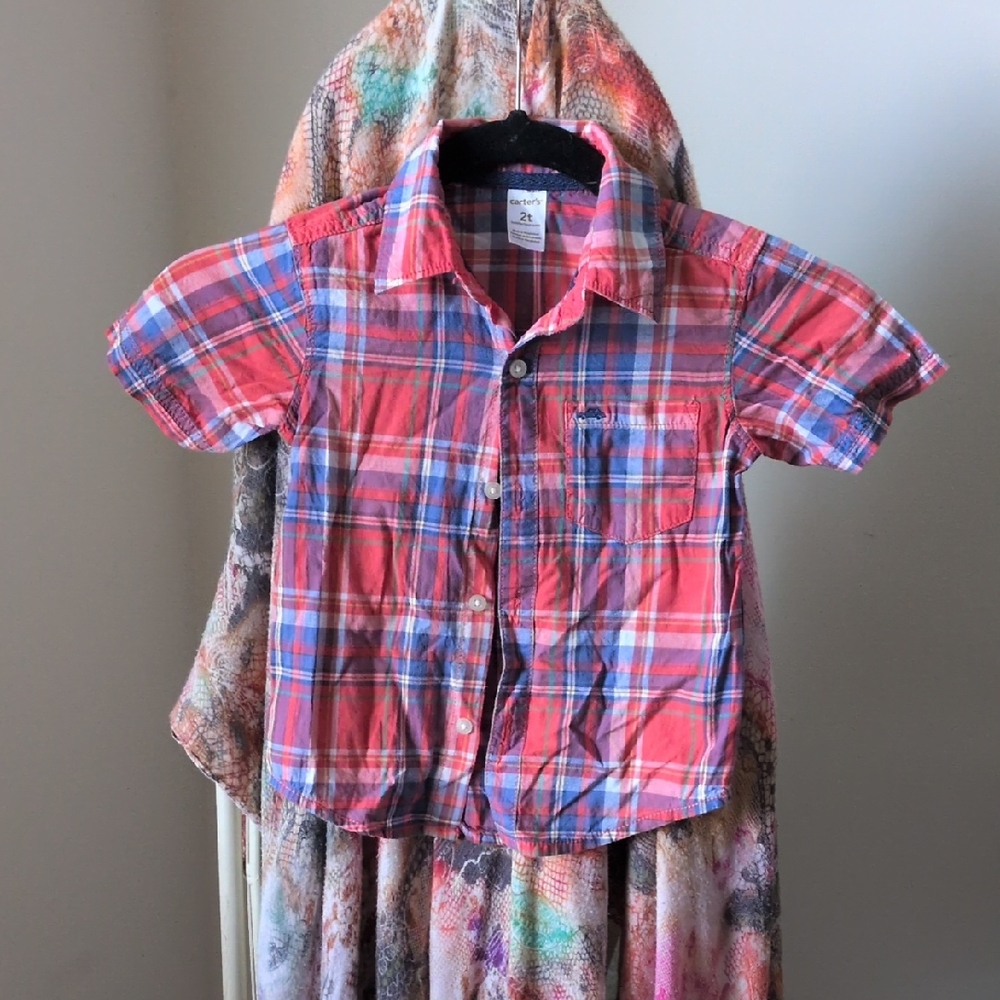 Carter's Red and Blue Button Down Shirt Casual Plaid